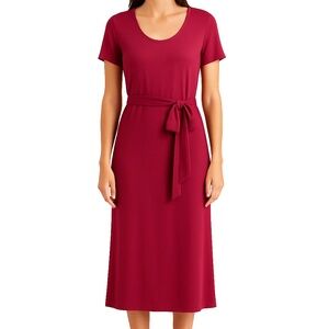 Peruvian Connection Knit Midi Dress Belted Scoop Neck Minimalist Red Size Large